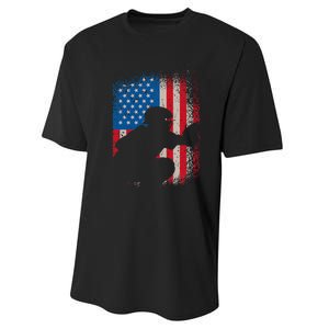 American Flag Baseball Catcher Usa Flag Baseball Performance Sprint T-Shirt