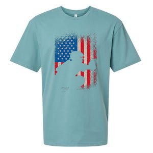 American Flag Baseball Catcher Usa Flag Baseball Sueded Cloud Jersey T-Shirt