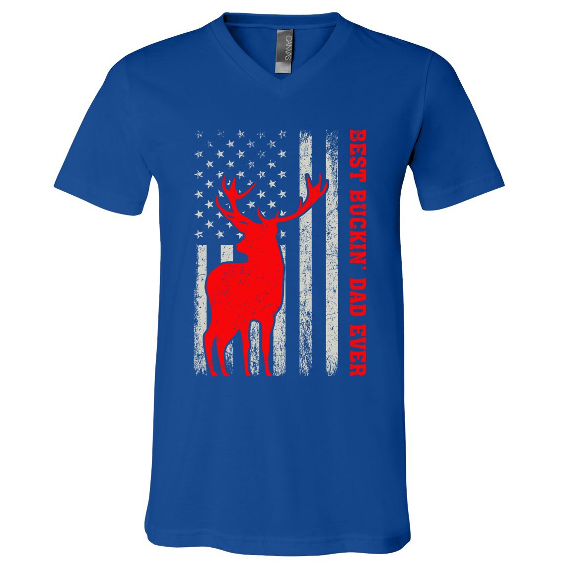 American Flag Best Buckin Dad Ever Deer Hunting Fathers Day Gift V-Neck T-Shirt