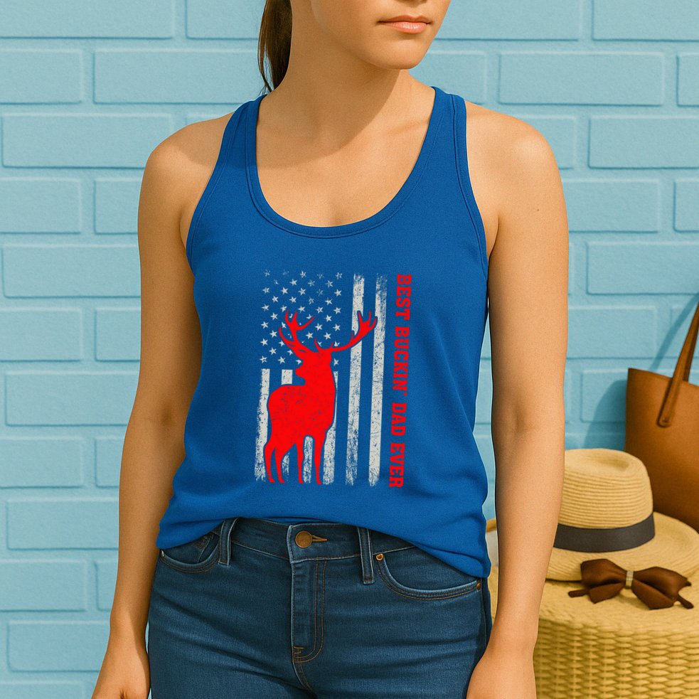 American Flag Best Buckin Dad Ever Deer Hunting Fathers Day Gift Womens Tank Top