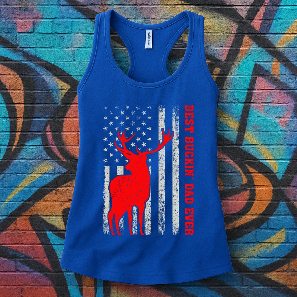 American Flag Best Buckin Dad Ever Deer Hunting Fathers Day Gift Womens Tank Top