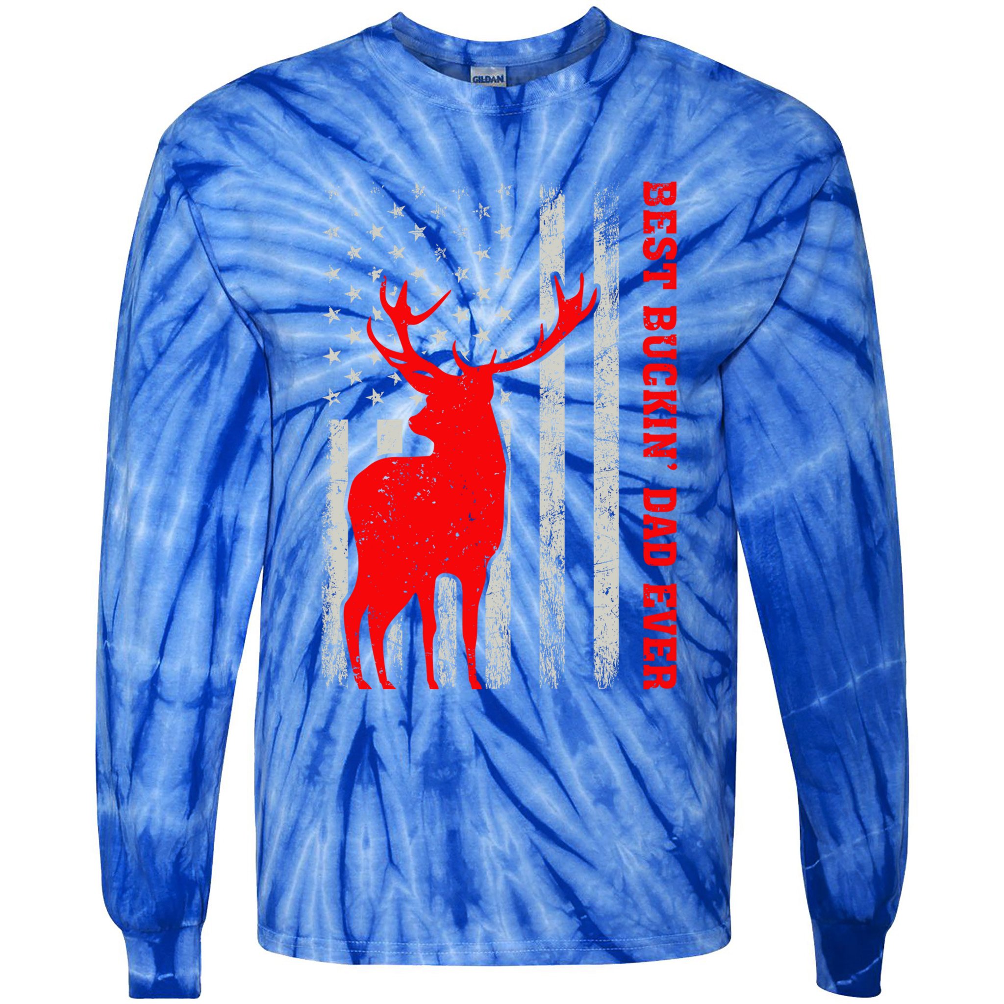 American Flag Best Buckin Dad Ever Deer Hunting Fathers Day Gift Tie-Dye Long Sleeve Shirt