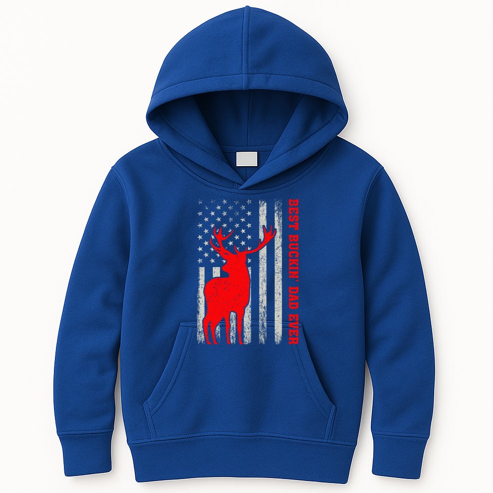 American Flag Best Buckin Dad Ever Deer Hunting Fathers Day Gift Kids Hoodie