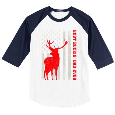 American Flag Best Buckin Dad Ever Deer Hunting Fathers Day Gift Baseball Sleeve Shirt