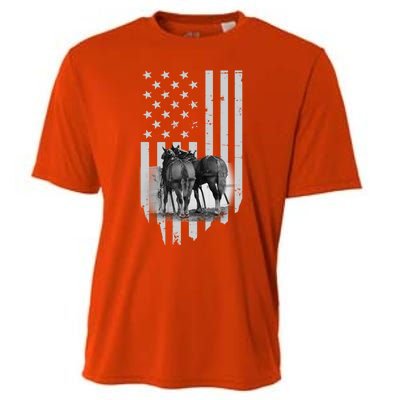 American Flag Belgian Draft Horses Gift For Farmer Gift Cooling Performance Crew T-Shirt