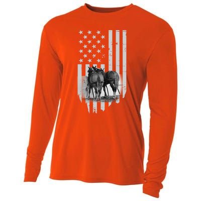 American Flag Belgian Draft Horses Gift For Farmer Gift Cooling Performance Long Sleeve Crew