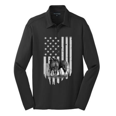 American Flag Belgian Draft Horses Gift For Farmer Gift Silk Touch Performance Long Sleeve Polo