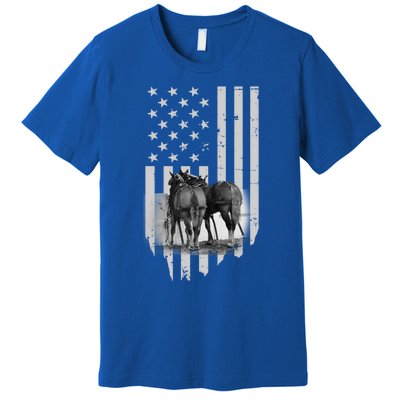 American Flag Belgian Draft Horses Gift For Farmer Gift Premium T-Shirt