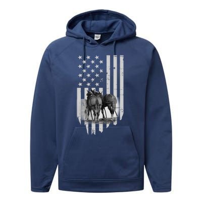 American Flag Belgian Draft Horses Gift For Farmer Gift Performance Fleece Hoodie