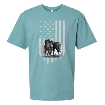 American Flag Belgian Draft Horses Gift For Farmer Gift Sueded Cloud Jersey T-Shirt