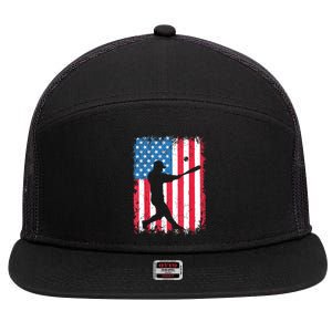 American Flag Baseball Team Gift 7 Panel Mesh Trucker Snapback Hat