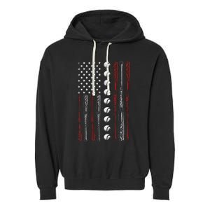 American Flag Baseball Red White Blue 4th Of July Garment-Dyed Fleece Hoodie