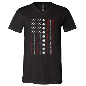 American Flag Baseball Red White Blue 4th Of July V-Neck T-Shirt