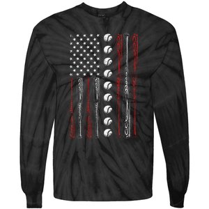 American Flag Baseball Red White Blue 4th Of July Tie-Dye Long Sleeve Shirt