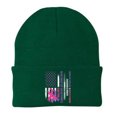 American Flag Breast Cancer And Domestic Violence Awareness Knit Cap Winter Beanie