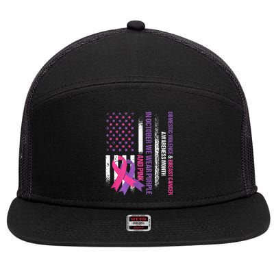 American Flag Breast Cancer And Domestic Violence Awareness 7 Panel Mesh Trucker Snapback Hat