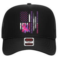 American Flag Breast Cancer And Domestic Violence Awareness High Crown Mesh Back Trucker Hat