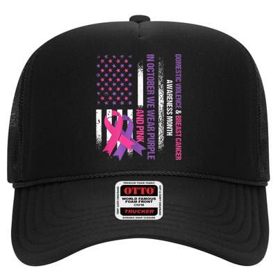 American Flag Breast Cancer And Domestic Violence Awareness High Crown Mesh Back Trucker Hat