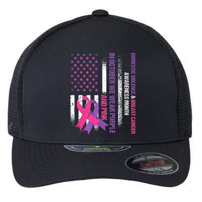 American Flag Breast Cancer And Domestic Violence Awareness Flexfit Unipanel Trucker Cap