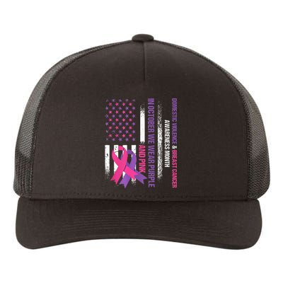 American Flag Breast Cancer And Domestic Violence Awareness Yupoong Adult 5-Panel Trucker Hat