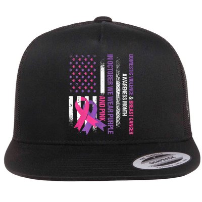 American Flag Breast Cancer And Domestic Violence Awareness Flat Bill Trucker Hat