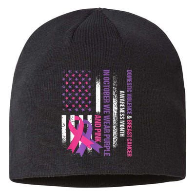 American Flag Breast Cancer And Domestic Violence Awareness Sustainable Beanie