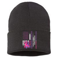 American Flag Breast Cancer And Domestic Violence Awareness Sustainable Knit Beanie