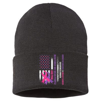 American Flag Breast Cancer And Domestic Violence Awareness Sustainable Knit Beanie