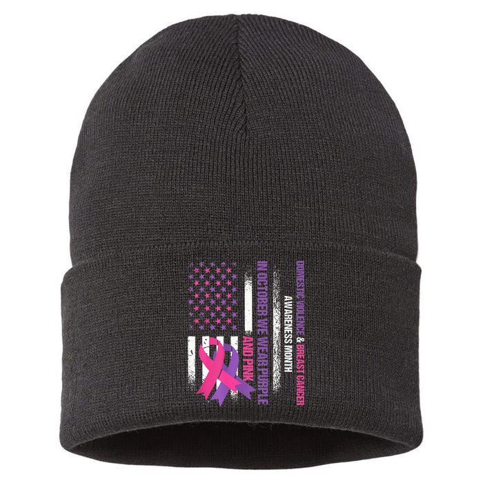 American Flag Breast Cancer And Domestic Violence Awareness Sustainable Knit Beanie