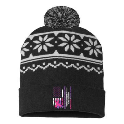 American Flag Breast Cancer And Domestic Violence Awareness USA-Made Snowflake Beanie