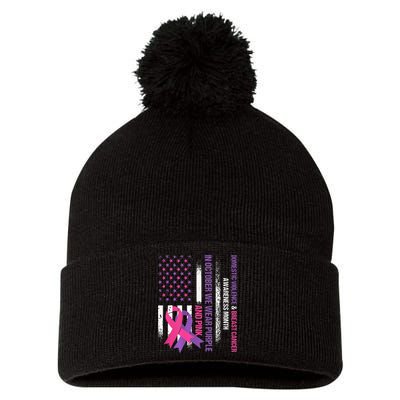 American Flag Breast Cancer And Domestic Violence Awareness Pom Pom 12in Knit Beanie