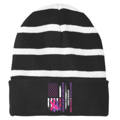 American Flag Breast Cancer And Domestic Violence Awareness Striped Beanie with Solid Band