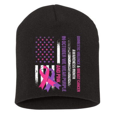 American Flag Breast Cancer And Domestic Violence Awareness Short Acrylic Beanie