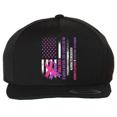 American Flag Breast Cancer And Domestic Violence Awareness Wool Snapback Cap