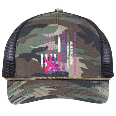 American Flag Breast Cancer And Domestic Violence Awareness Retro Rope Trucker Hat Cap