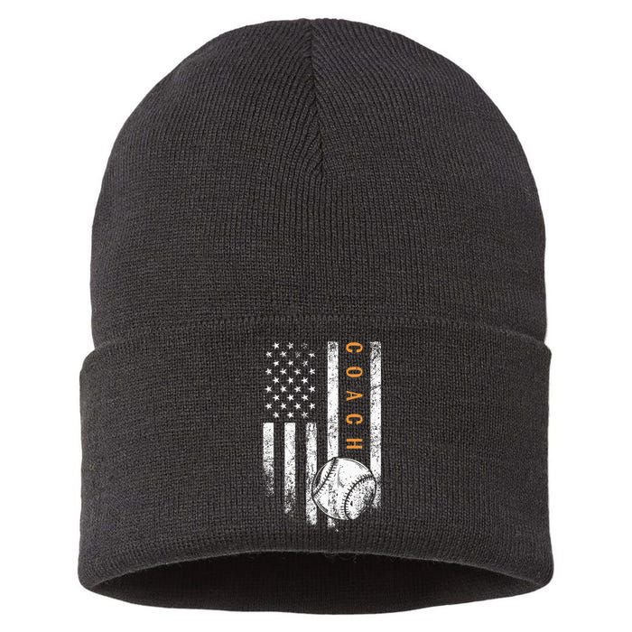 American Flag Baseball Trainer Coaching Baseball Coach Sustainable Knit Beanie