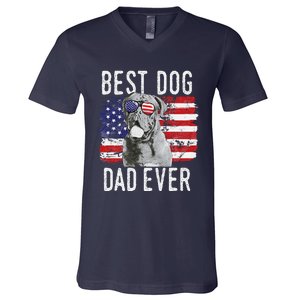 American Flag Best Dog Dad Ever Dogues De Bordeaux Usa V-Neck T-Shirt