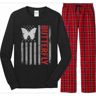 American Flag Butterfly Patriotic Vintage Butterfly Lover Gift Long Sleeve Pajama Set