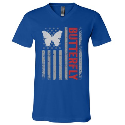 American Flag Butterfly Patriotic Vintage Butterfly Lover Gift V-Neck T-Shirt