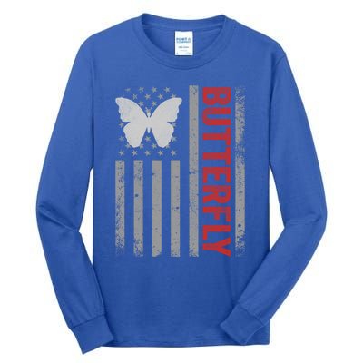 American Flag Butterfly Patriotic Vintage Butterfly Lover Gift Tall Long Sleeve T-Shirt