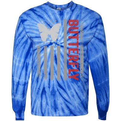 American Flag Butterfly Patriotic Vintage Butterfly Lover Gift Tie-Dye Long Sleeve Shirt