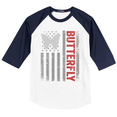 American Flag Butterfly Patriotic Vintage Butterfly Lover Gift Baseball Sleeve Shirt