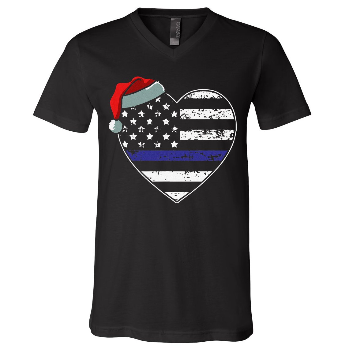 American Flag Blue Line Police Christmas Pajama Cop Officer V-Neck T-Shirt