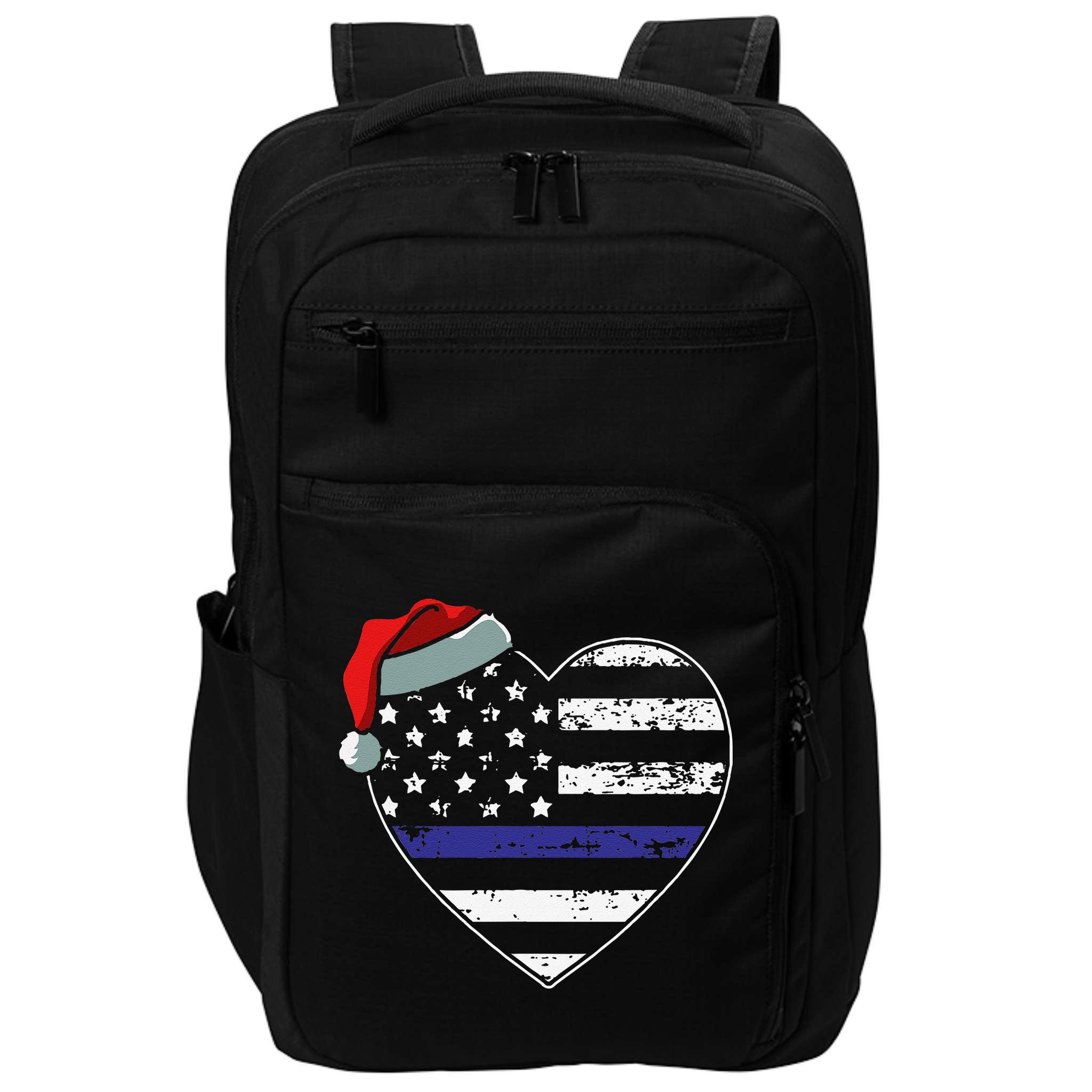 American Flag Blue Line Police Christmas Pajama Cop Officer Impact Tech Backpack
