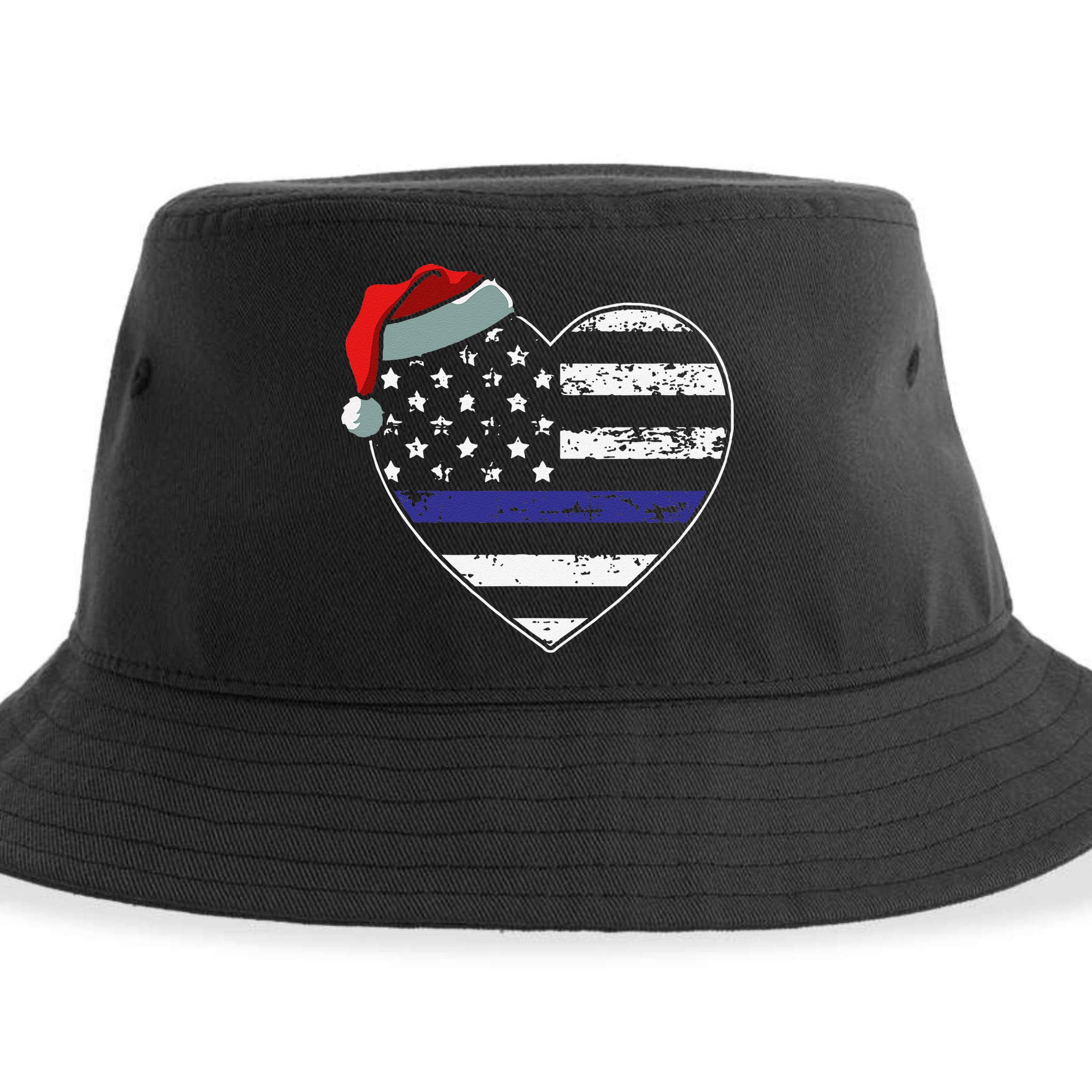 American Flag Blue Line Police Christmas Pajama Cop Officer Sustainable Bucket Hat