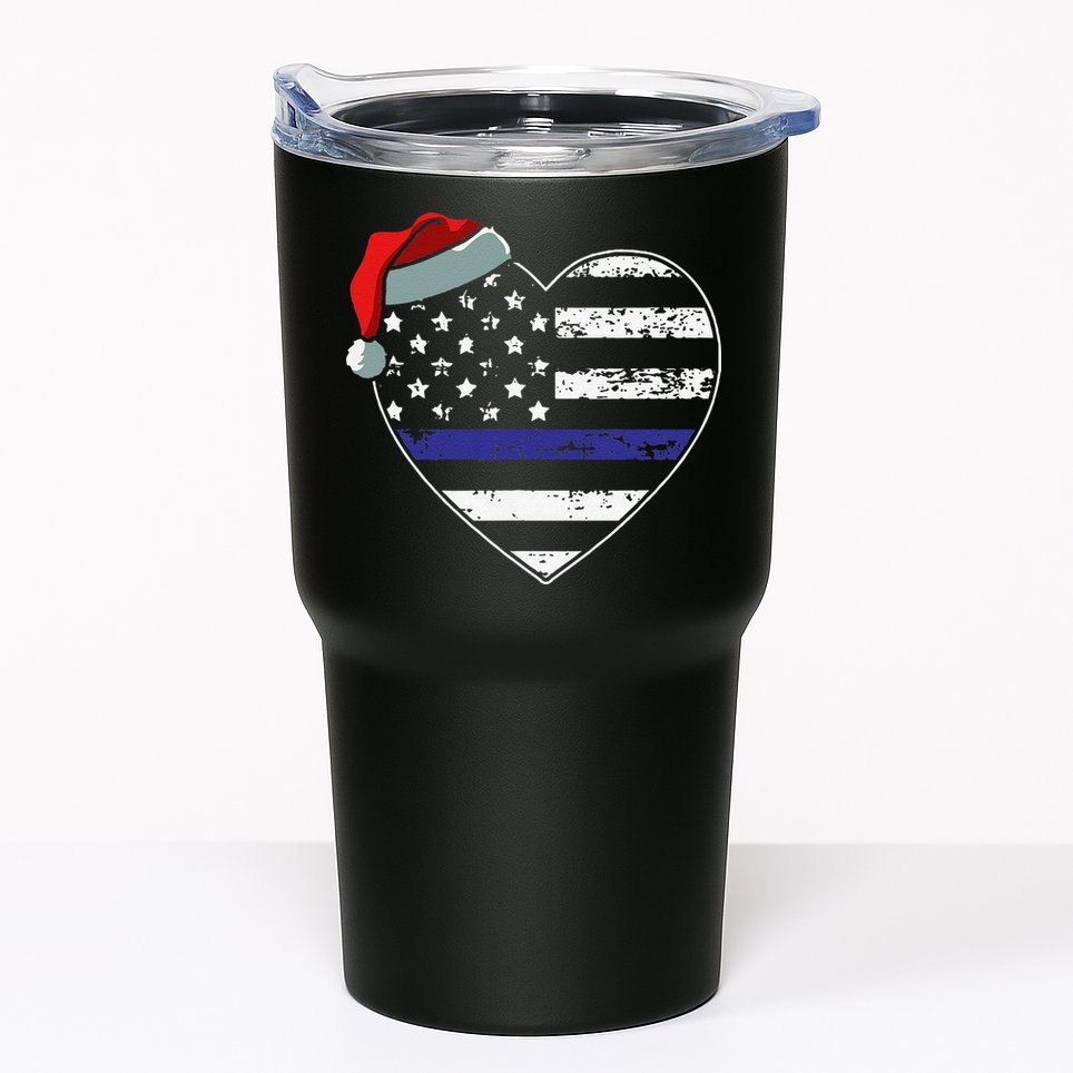 American Flag Blue Line Police Christmas Pajama Cop Officer Tumbler