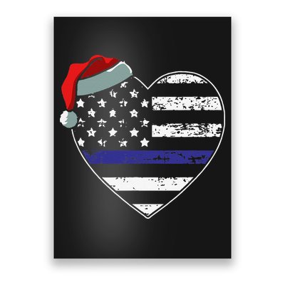 American Flag Blue Line Police Christmas Pajama Cop Officer Poster