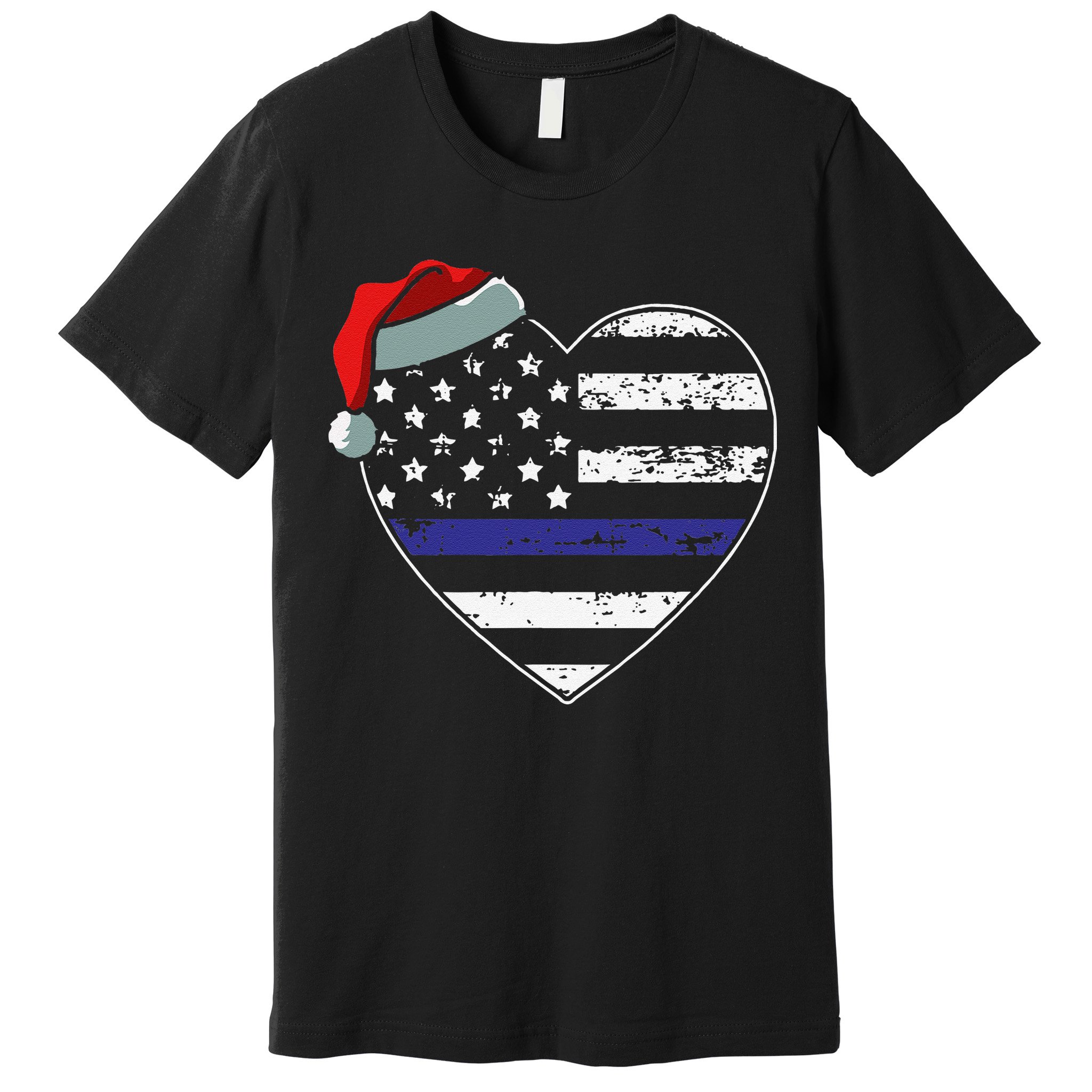 American Flag Blue Line Police Christmas Pajama Cop Officer Premium T-Shirt