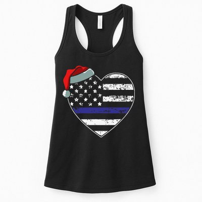American Flag Blue Line Police Christmas Pajama Cop Officer Womens Tank Top