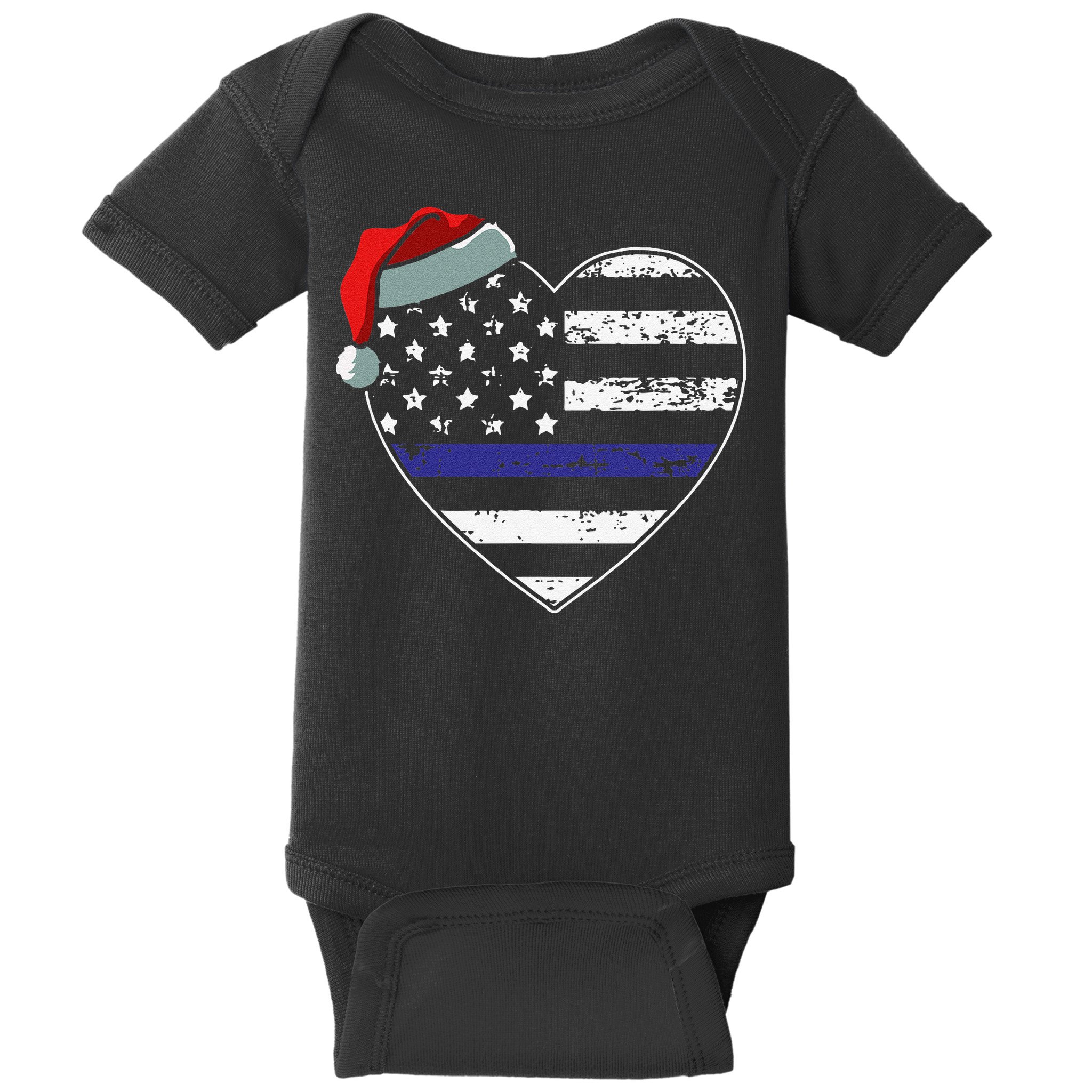 American Flag Blue Line Police Christmas Pajama Cop Officer Baby Bodysuit